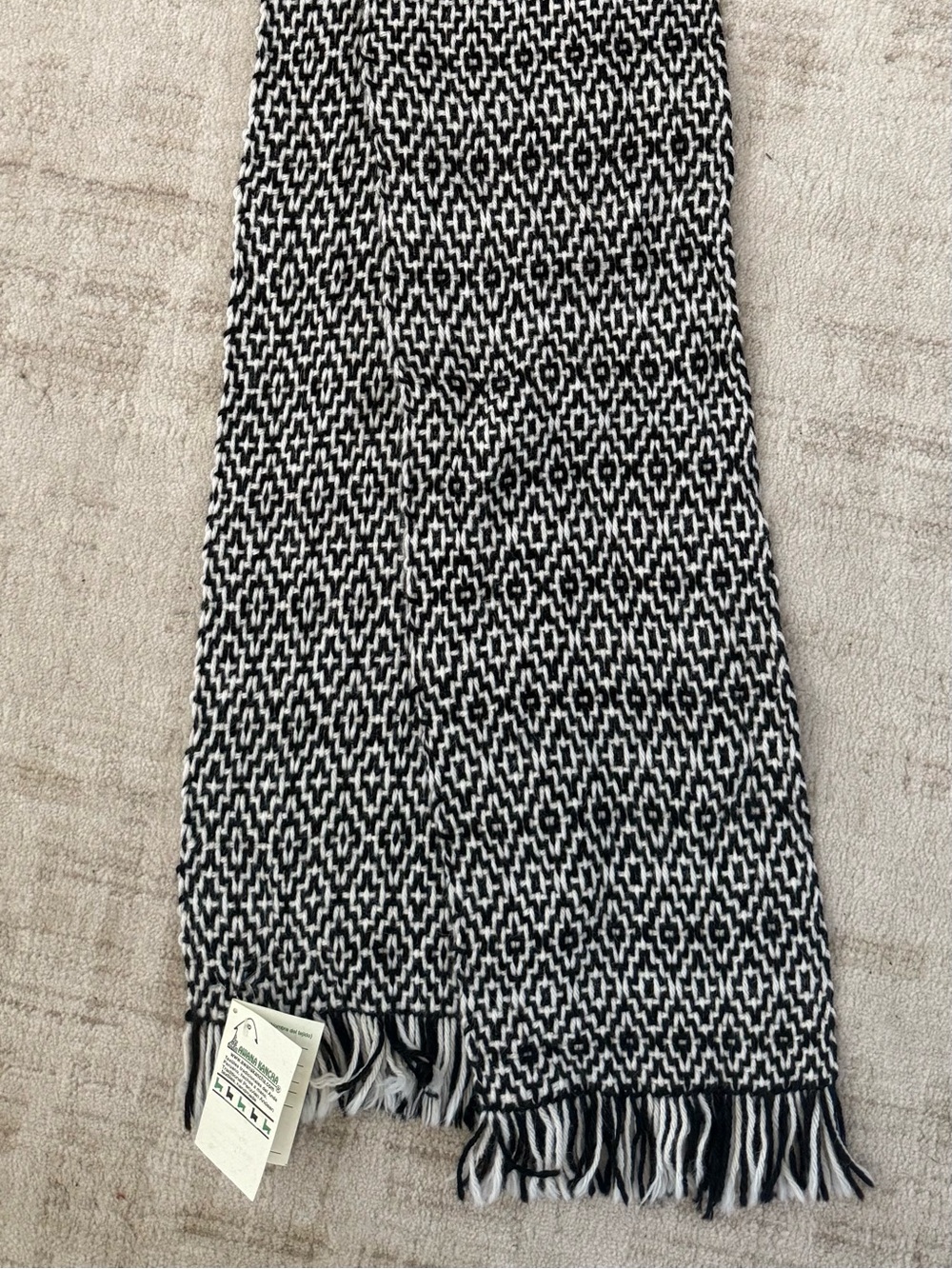 Baby Alpaca Peruvian Geometric Knit Scarf - Black & White